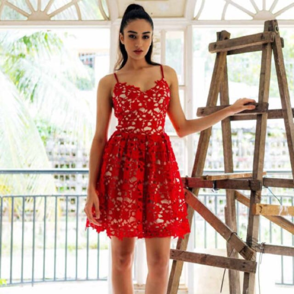 Two Sisters Red Electra Lace Up Dress